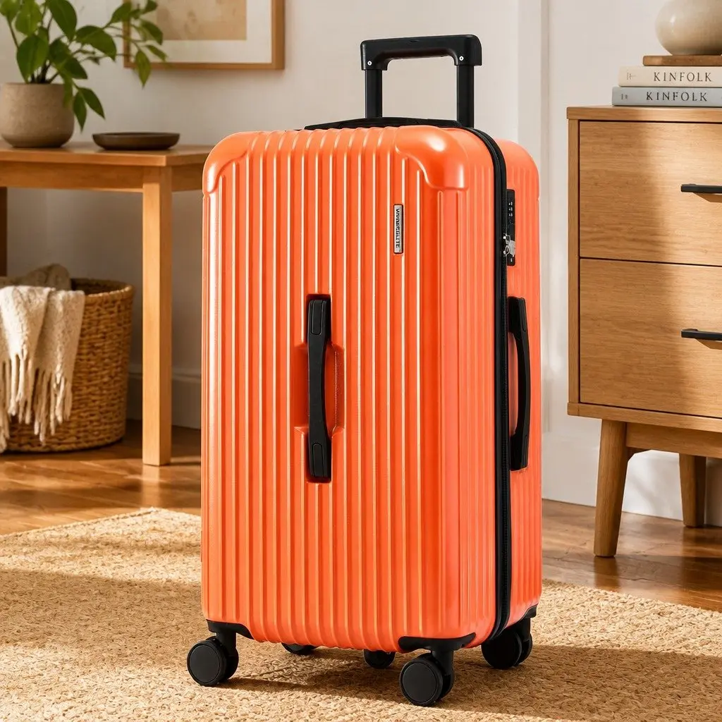 28" Trunk Luggage Suitcase Orange Hard Shell Travel Case 5 Wheels USB Type-C