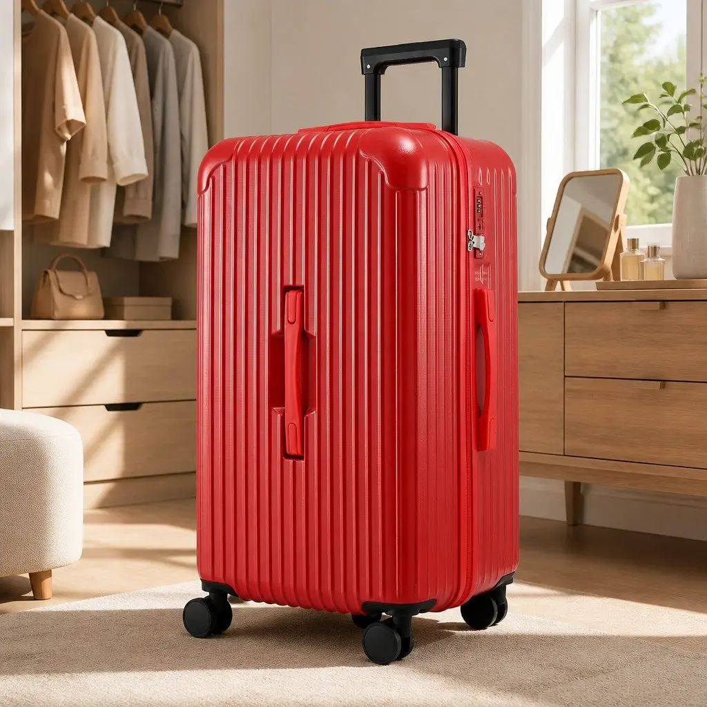28" Trunk Luggage Suitcase Hard Case Travel Trolley Bag 5 Wheels USB Port Red