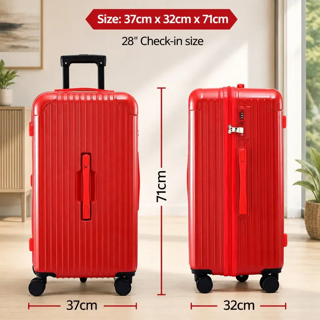 28 Inch Trunk Luggage Suitcase Red Hard Case Travel Trolley Bag with USB Port and 5 Wheels