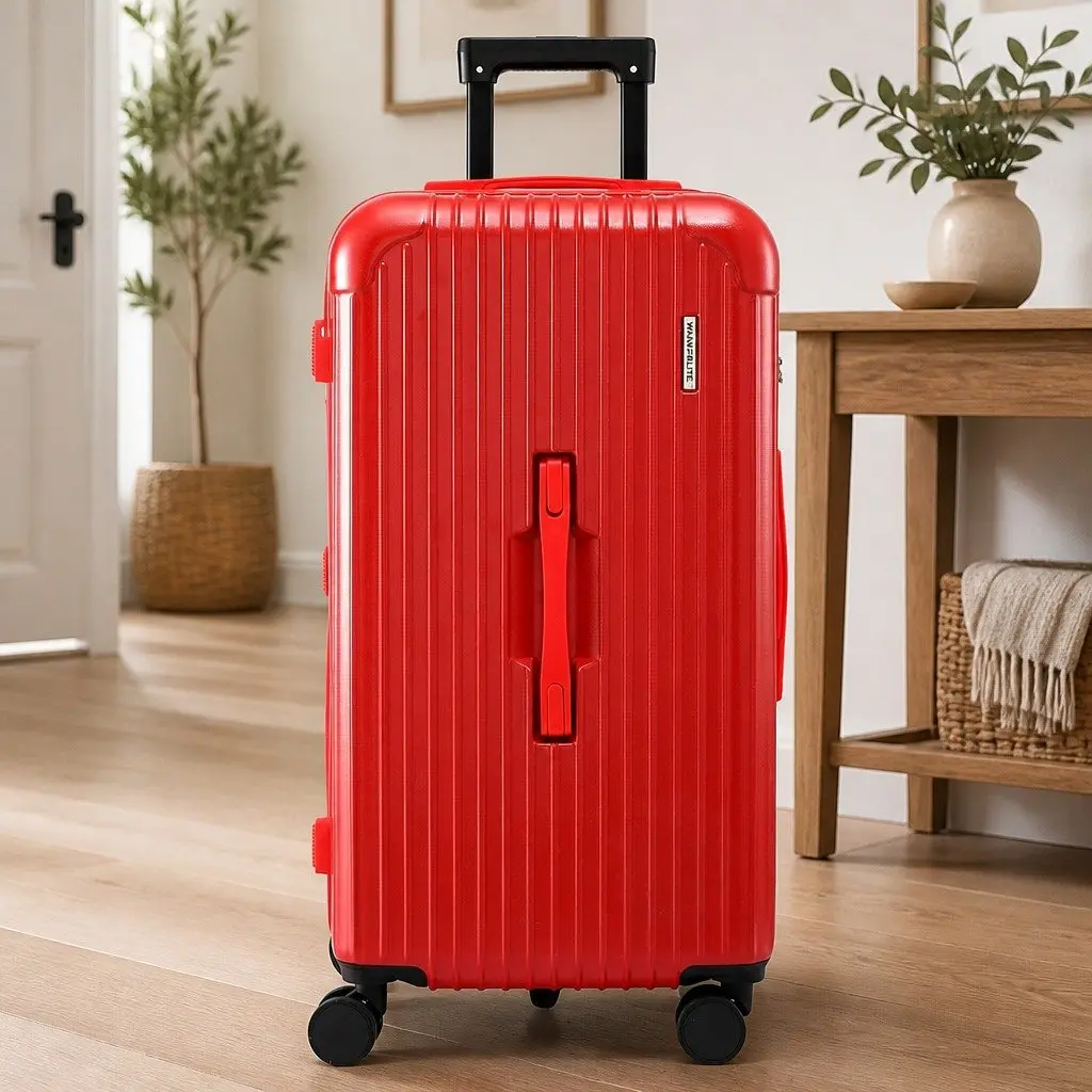 28 Inch Trunk Luggage Suitcase Red Hard Case Travel Trolley Bag with USB Port and 5 Wheels