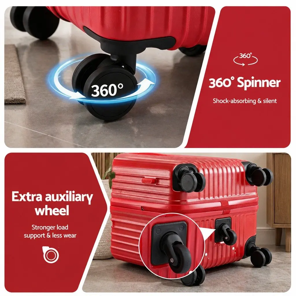 28 Inch Trunk Luggage Suitcase Red Hard Case Travel Trolley Bag with USB Port and 5 Wheels