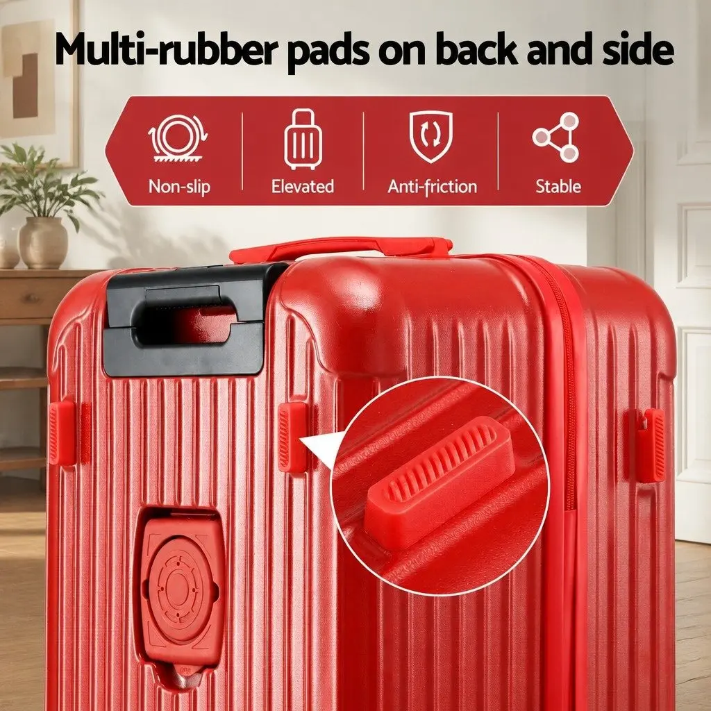 28 Inch Trunk Luggage Suitcase Red Hard Case Travel Trolley Bag with USB Port and 5 Wheels