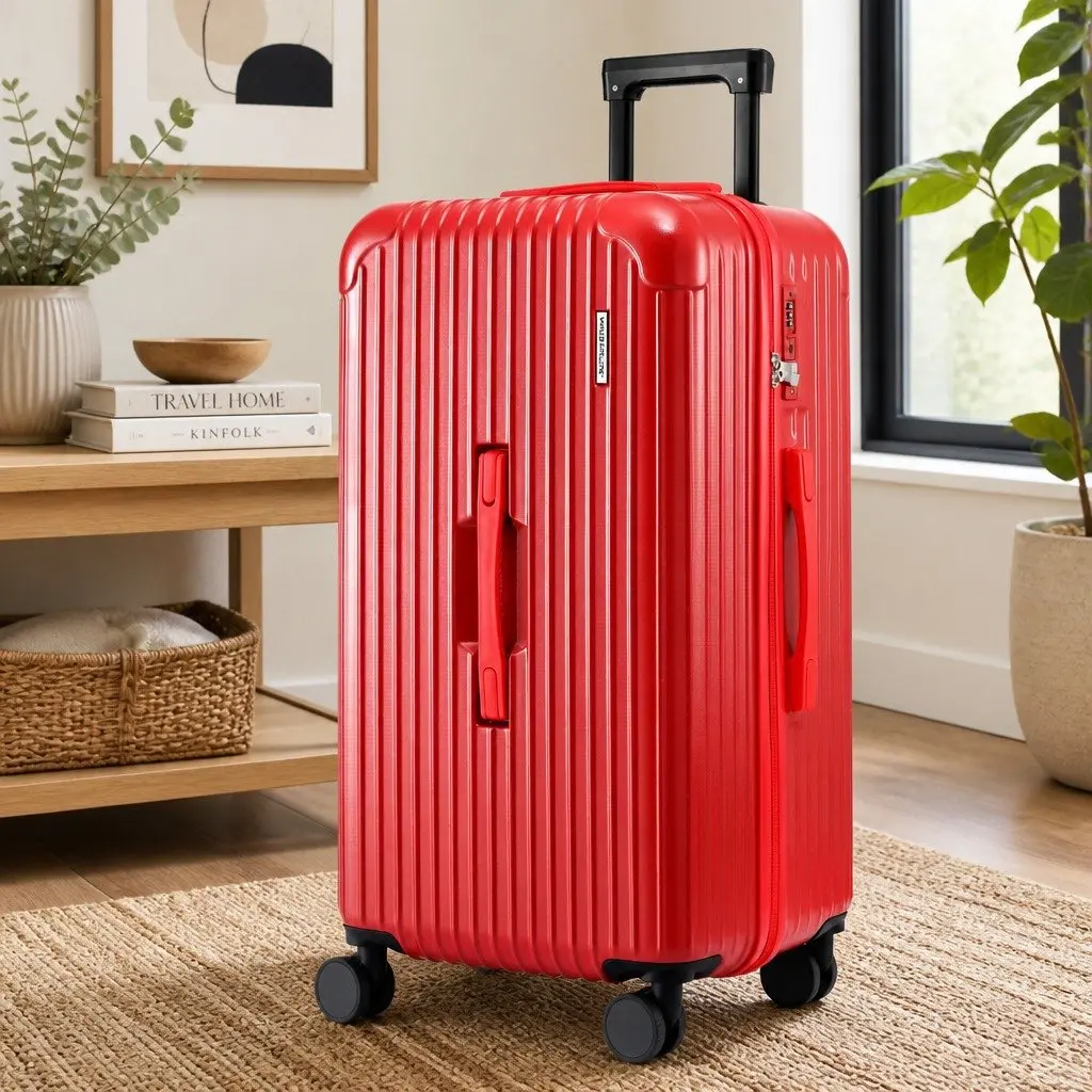 28 Inch Trunk Luggage Suitcase Red Hard Case Travel Trolley Bag with USB Port and 5 Wheels