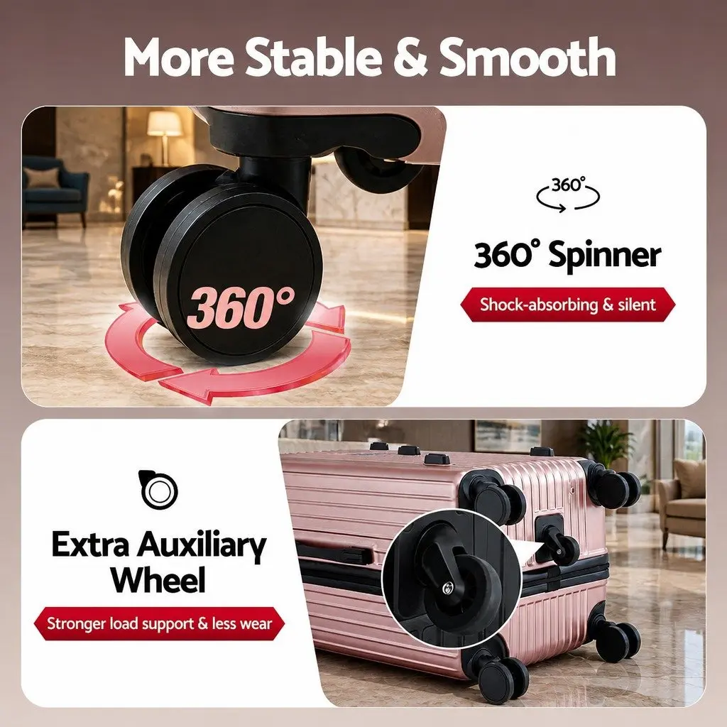 Trunk Luggage 28" Suitcase Travel Case 5 Wheels Type-C USB Port TSA Lock Rose