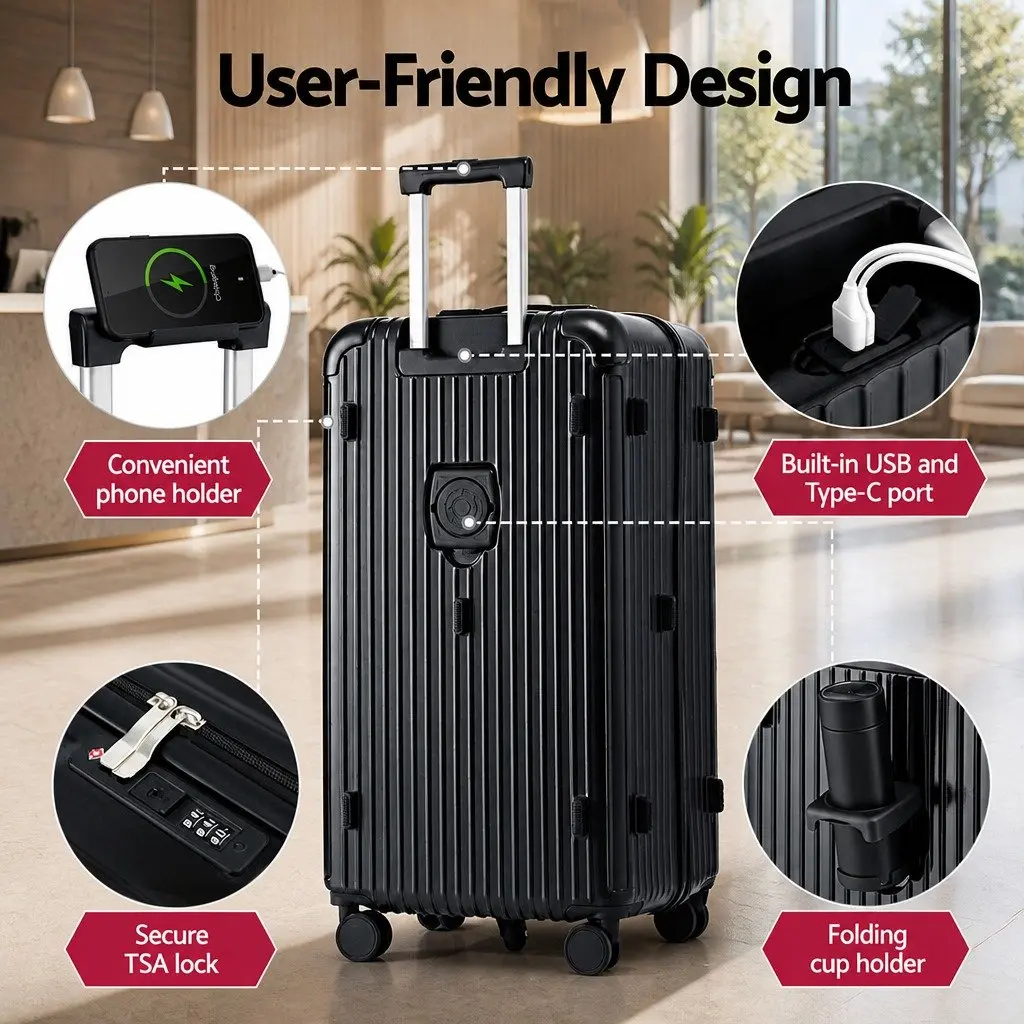 32" Luggage Suitcase with Charging Options