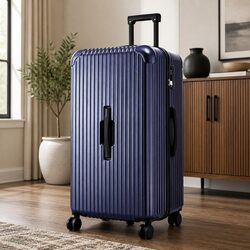 32 Inch Trunk Luggage Suitcase TSA Lock 5 Wheels Travel Trolley Spinner Blue