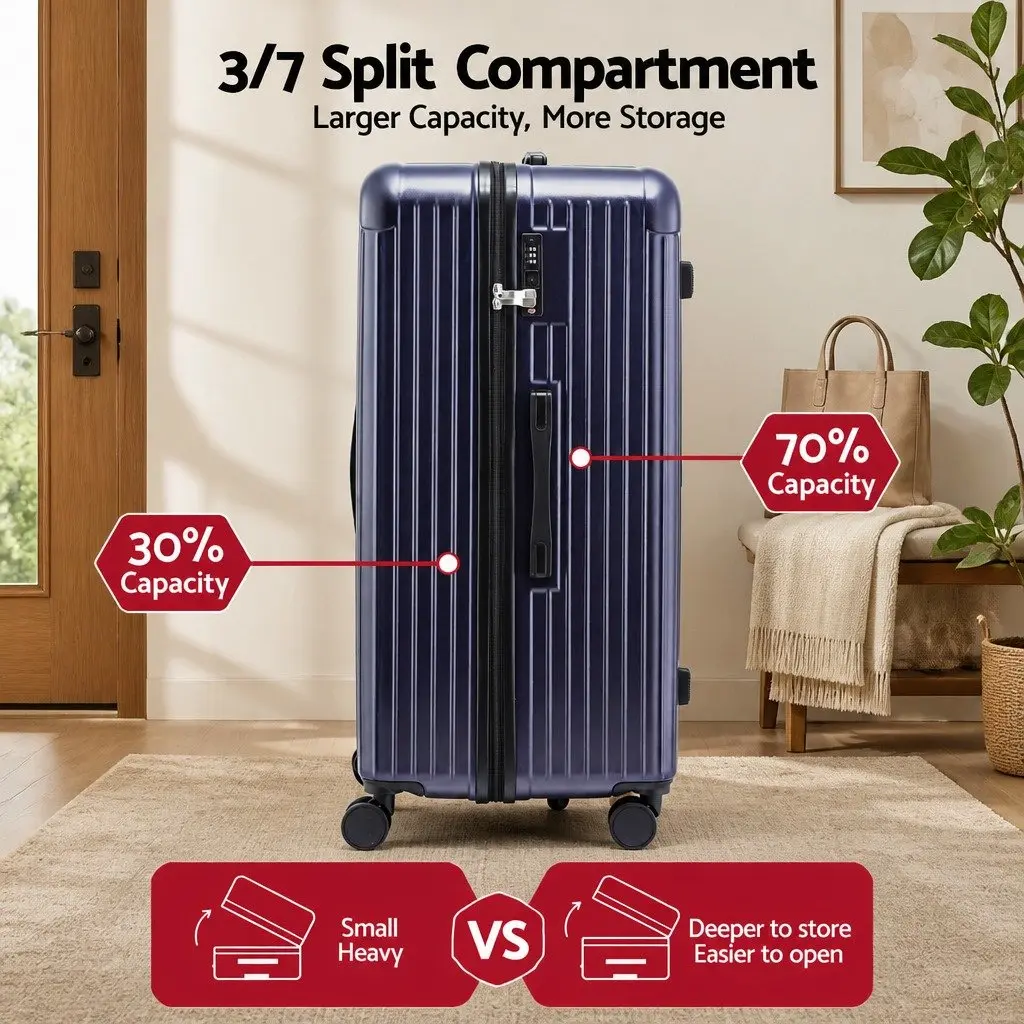 32" Trunk Luggage Suitcase Deep Indigo Travel Case with USB Type-C 5 Wheels