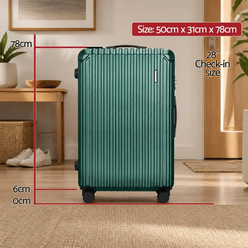 Hard Shell Luggage Suitcase Green 28 Inch TSA Carry On Travel Case with Spinner Wheels