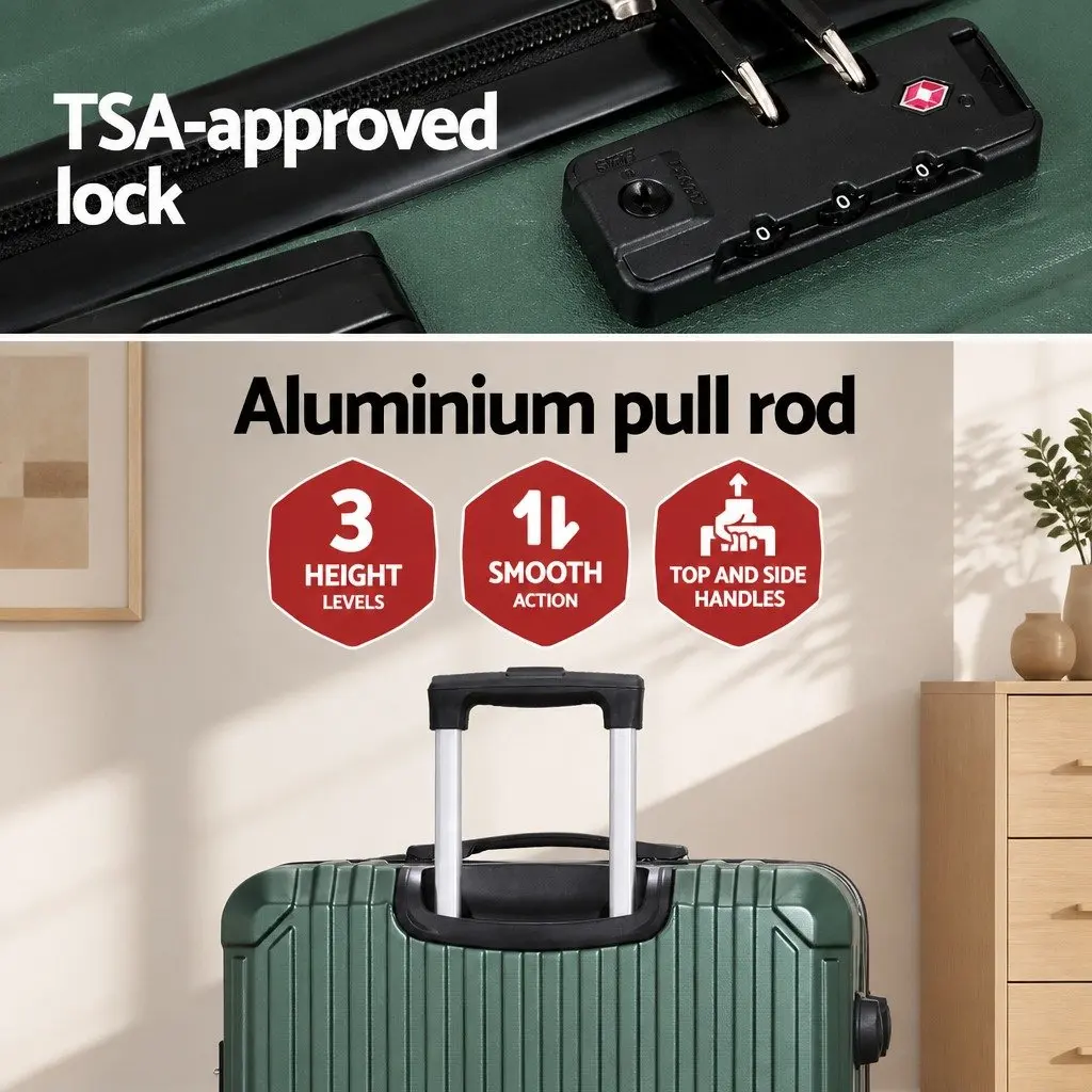 Hard Shell Luggage Suitcase Green 28 Inch TSA Carry On Travel Case with Spinner Wheels