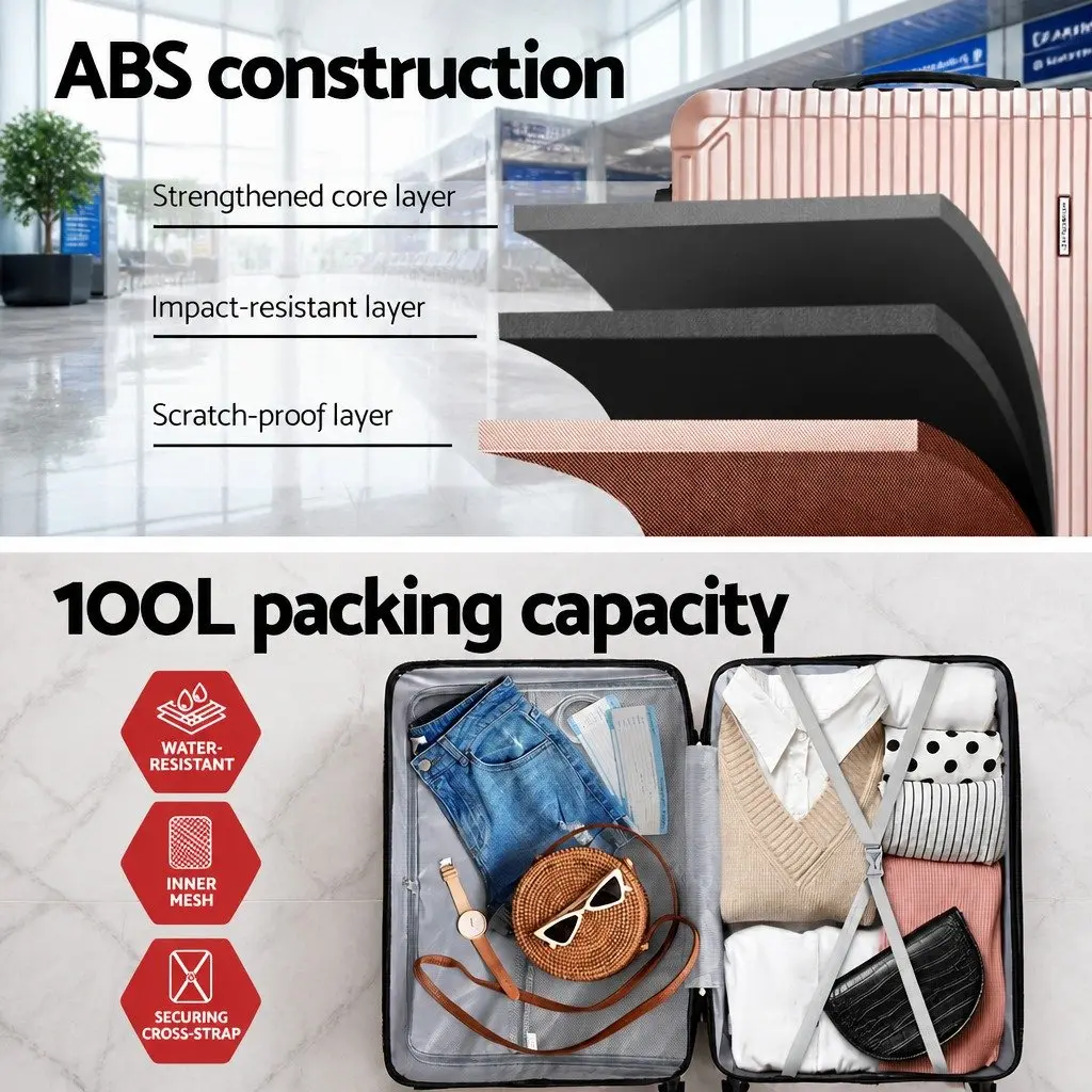 28-inch Luggage Suitcase Rose Gold Hard Shell with TSA Lock and Spinner Wheels
