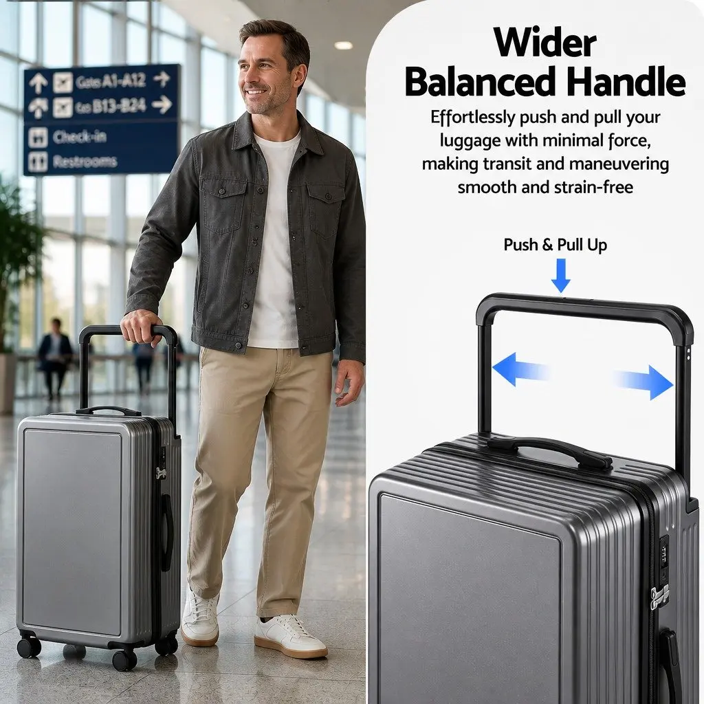 28" Suitcase Anthracite Grey Wide Handle Hard Case Travel