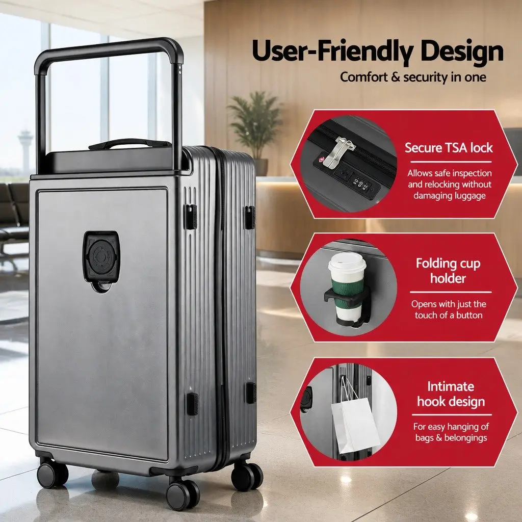 28" Suitcase Anthracite Grey Wide Handle Hard Case Travel