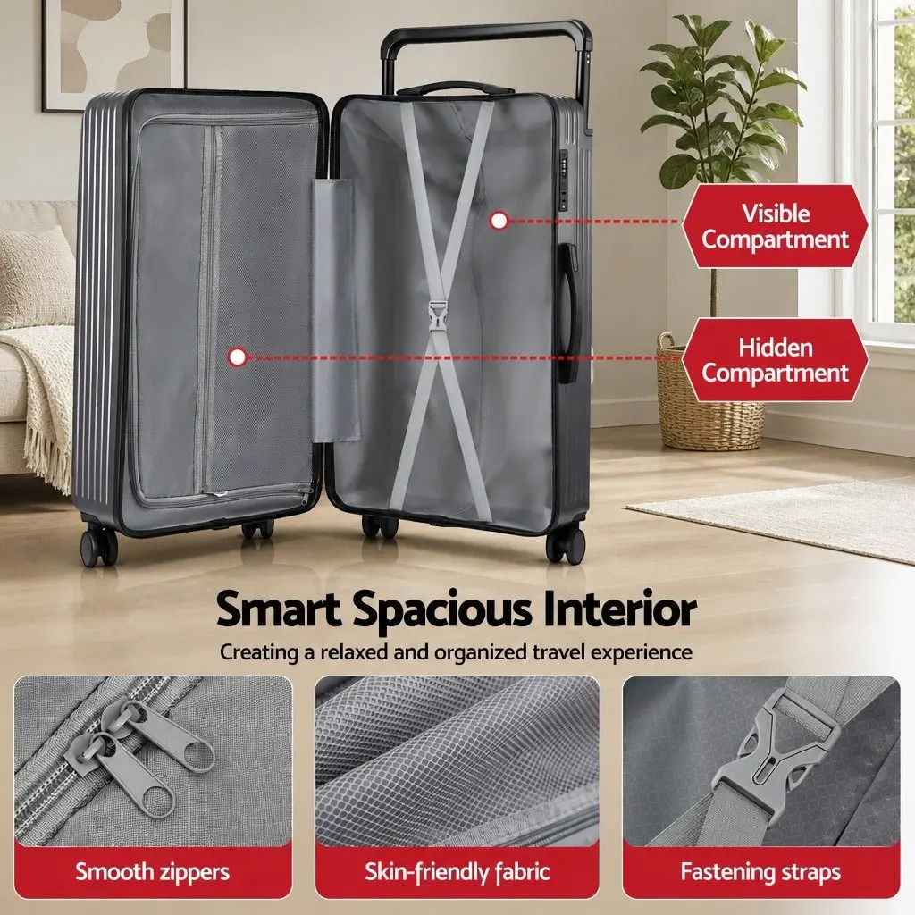 28" Suitcase Anthracite Grey Wide Handle Hard Case Travel