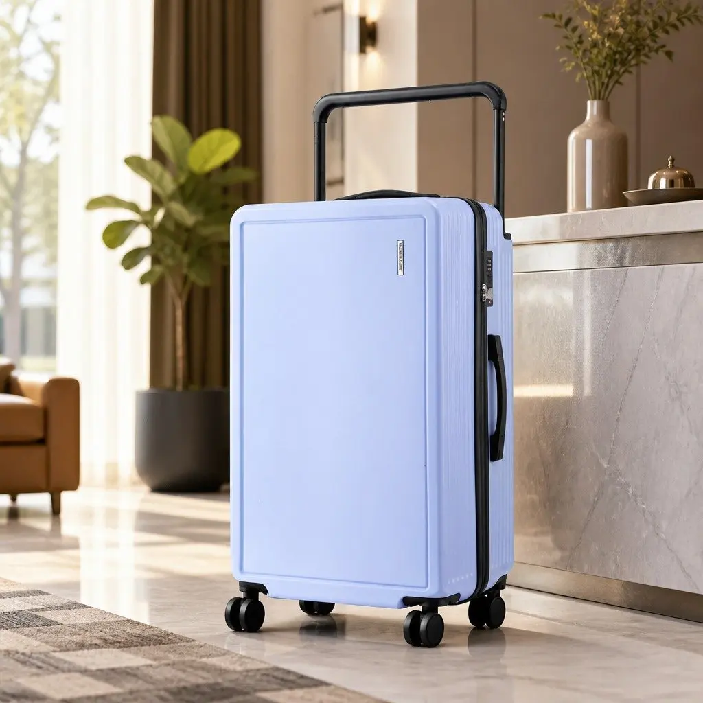 28" Suitcase Light Blue Wide Handle Luggage Travel Trolley Case