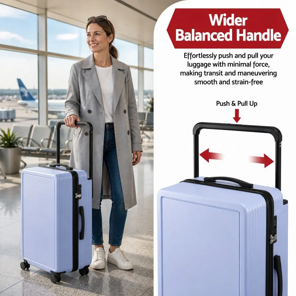 28" Suitcase Light Blue Wide Handle Luggage Travel Trolley Case