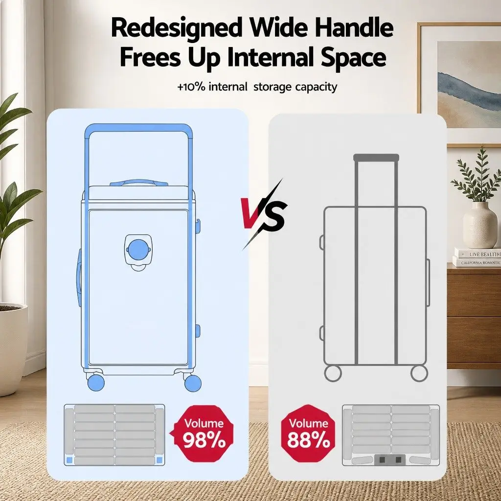 28" Suitcase Light Blue Wide Handle Luggage Travel Trolley Case