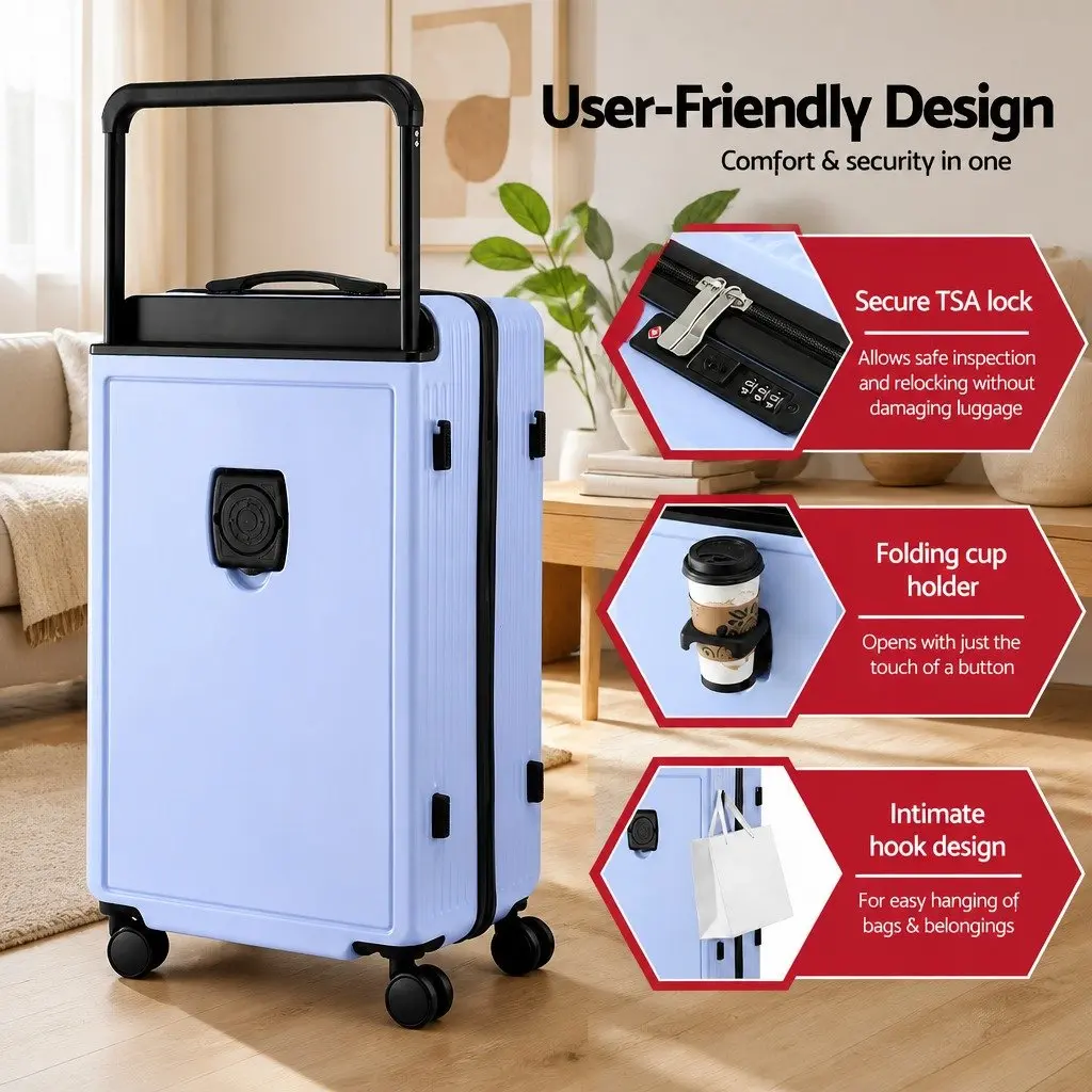 28" Suitcase Light Blue Wide Handle Luggage Travel Trolley Case