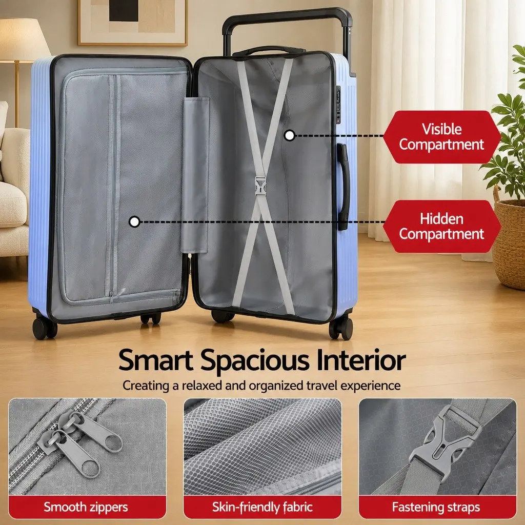 28" Suitcase Light Blue Wide Handle Luggage Travel Trolley Case