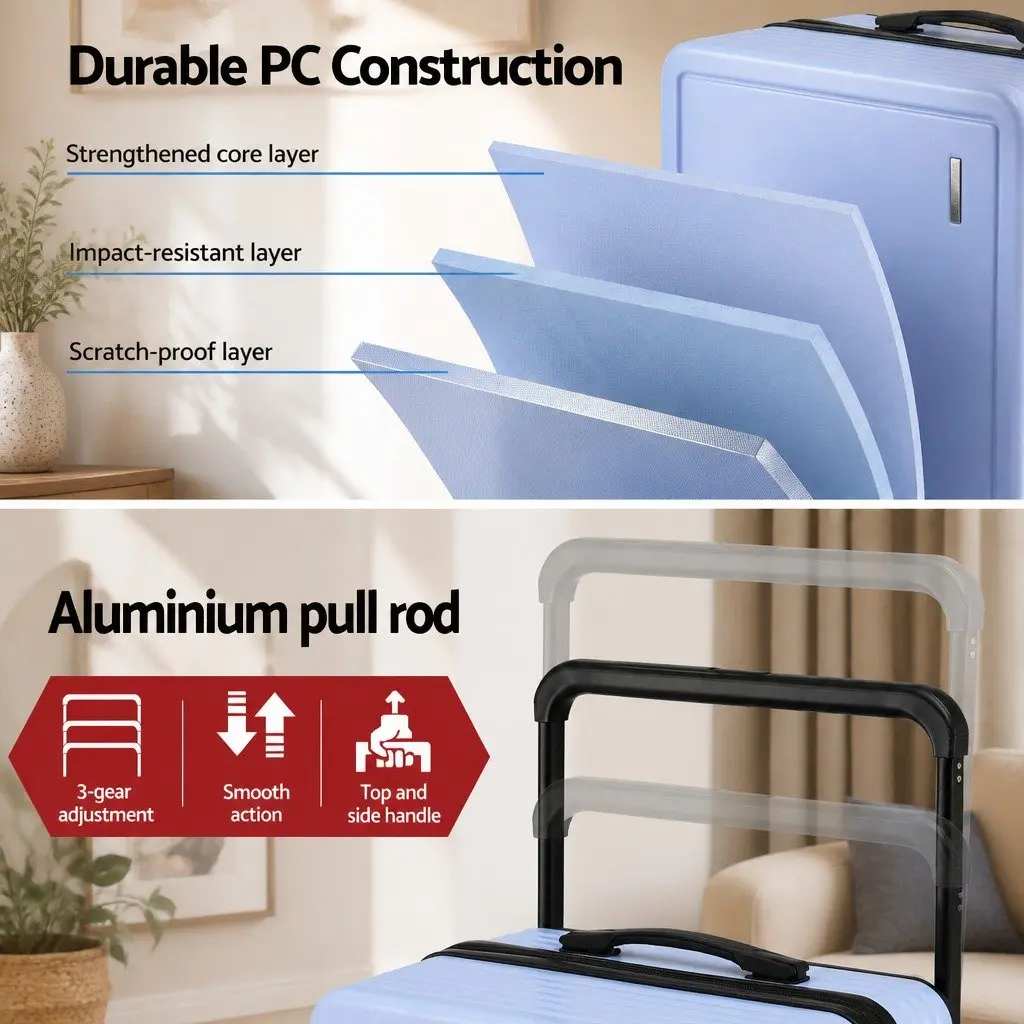 28" Suitcase Light Blue Wide Handle Luggage Travel Trolley Case