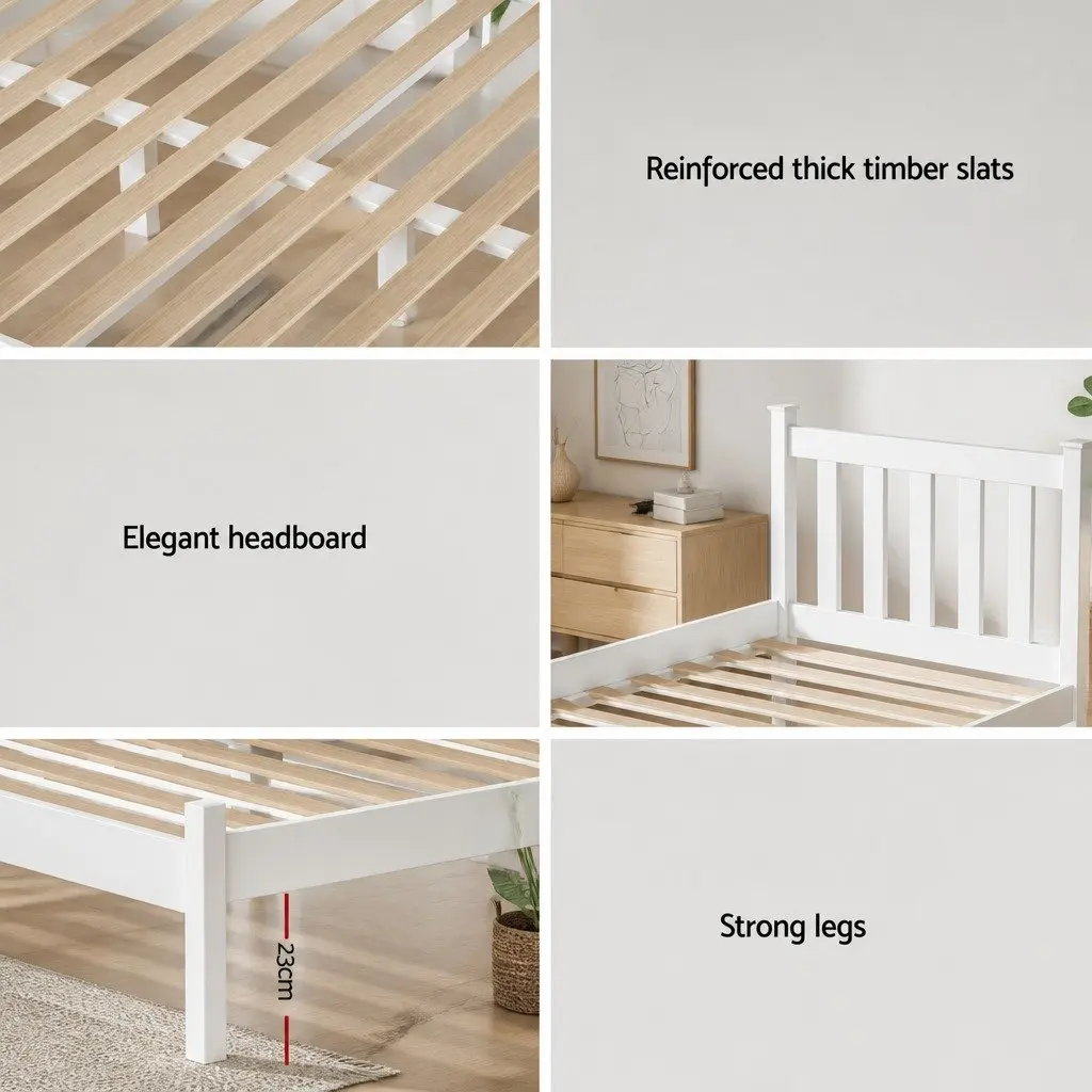 Double Mattress White 190x137cm Medium-Firm Natural Pine Timber Bed Frame