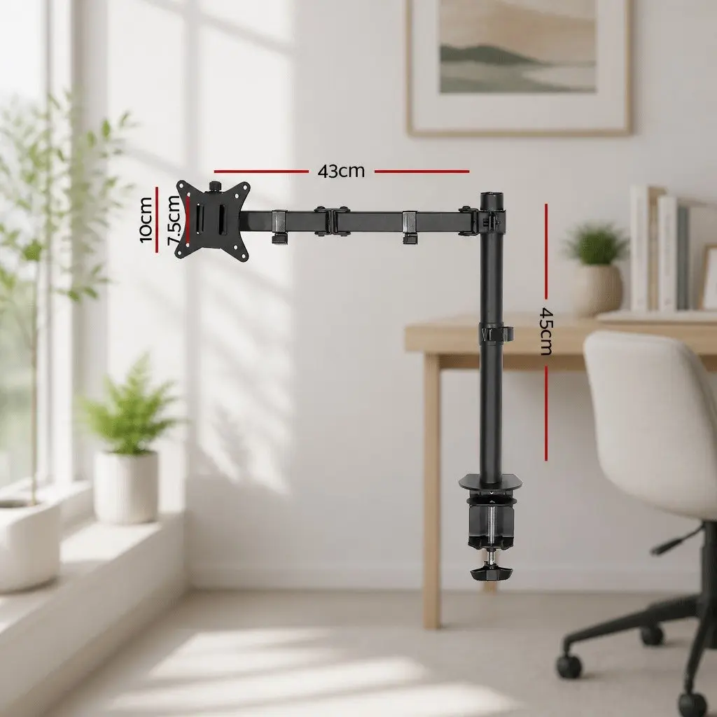 Single Monitor Arm Desk Mount Black Adjustable Up to 32 Inch 360 Degree Rotation Height Adjustable