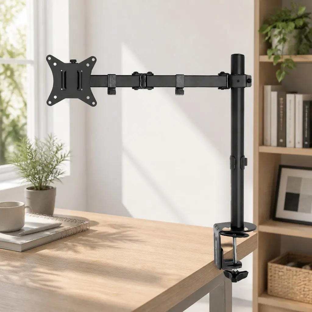 Single Monitor Arm Desk Mount Black Adjustable Up to 32 Inch 360 Degree Rotation Height Adjustable