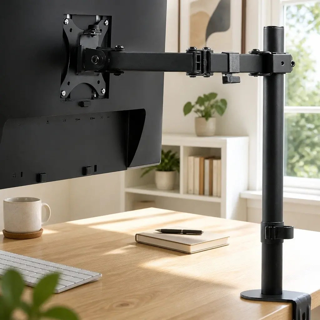 Single Monitor Arm Desk Mount Black Adjustable Up to 32 Inch 360 Degree Rotation Height Adjustable