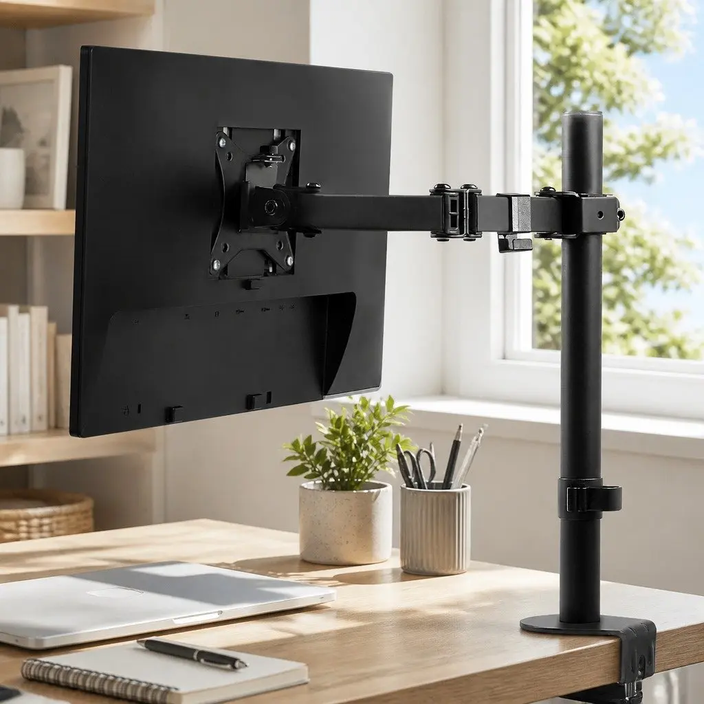 Single Monitor Arm Desk Mount Black Adjustable Up to 32 Inch 360 Degree Rotation Height Adjustable