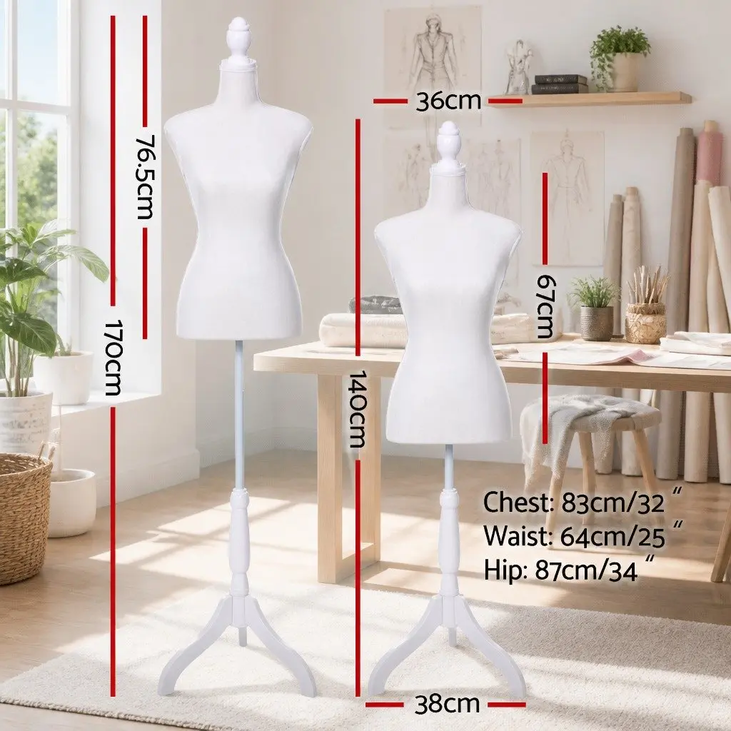 Dressmaking Mannequin White 170cm Adjustable Height Pinnable Canvas Torso