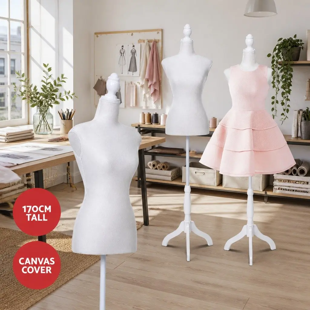 Dressmaking Mannequin White 170cm Adjustable Height Pinnable Canvas Torso