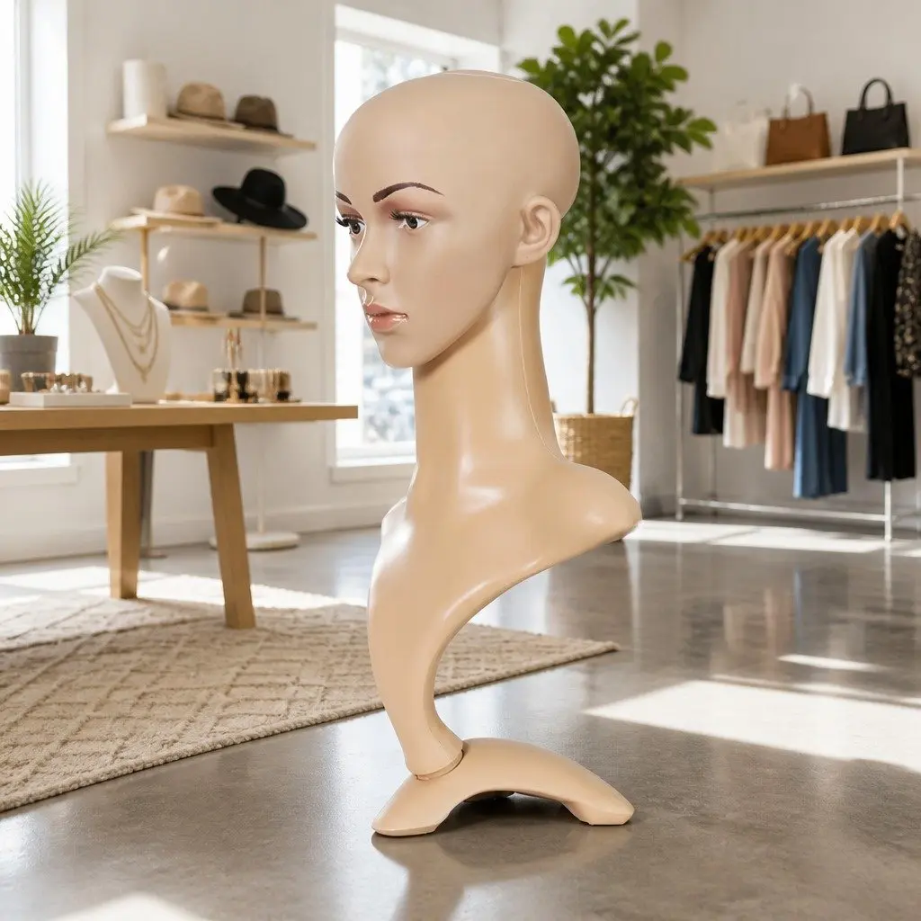 Mannequin Head Skin 52cm Realistic Display Stand for Wig Hat Necklace Scarf