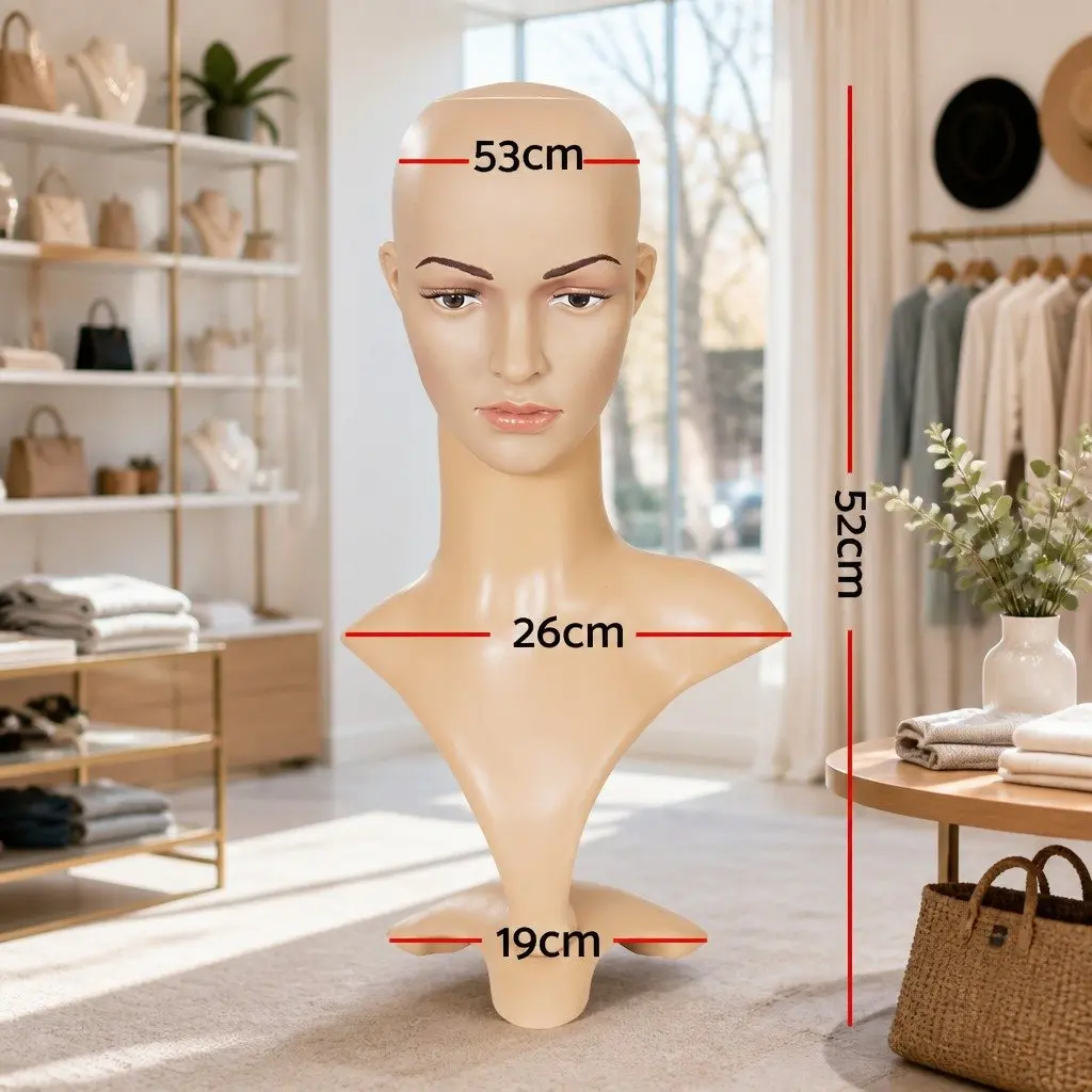 Mannequin Head Skin 52cm Realistic Display Stand for Wig Hat Necklace Scarf