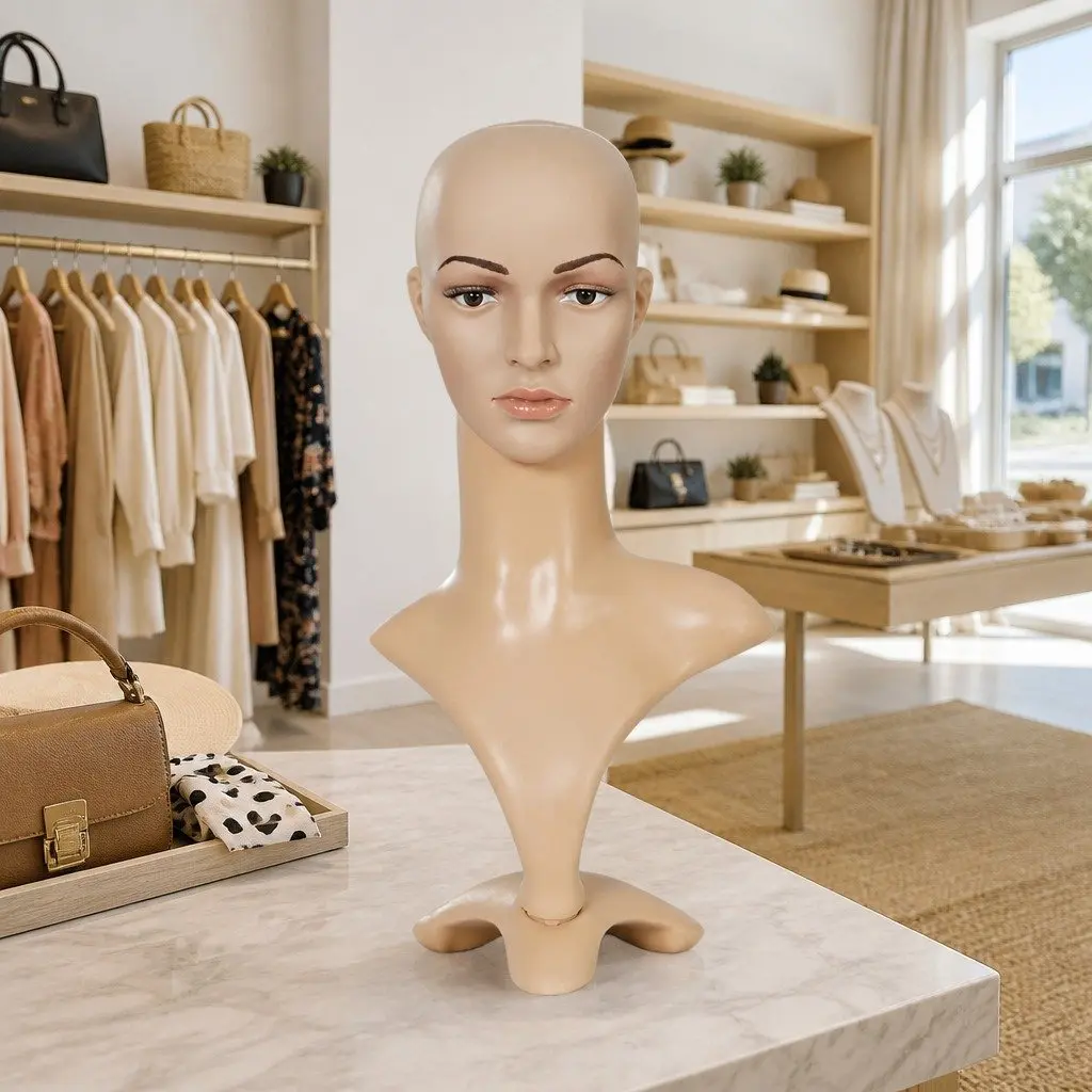 Mannequin Head Skin 52cm Realistic Display Stand for Wig Hat Necklace Scarf