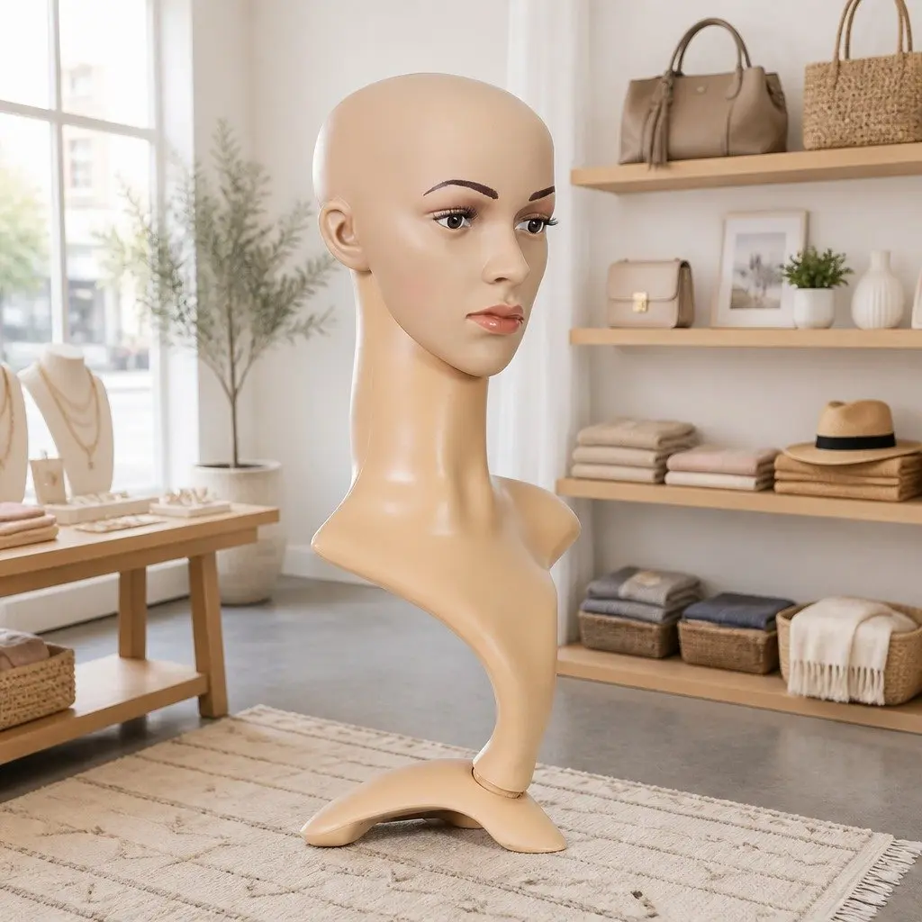 Mannequin Head Skin 52cm Realistic Display Stand for Wig Hat Necklace Scarf