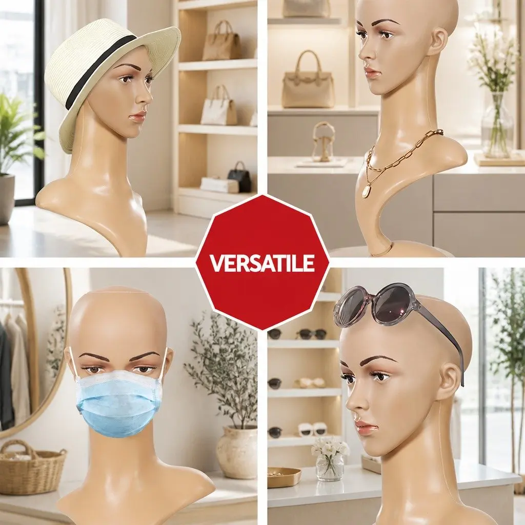 Mannequin Head Skin 52cm Realistic Display Stand for Wig Hat Necklace Scarf
