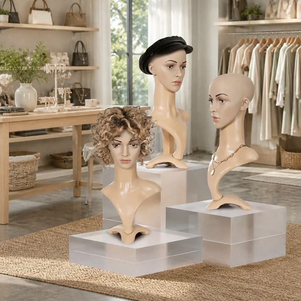 Mannequin Head Skin 52cm Realistic Display Stand for Wig Hat Necklace Scarf
