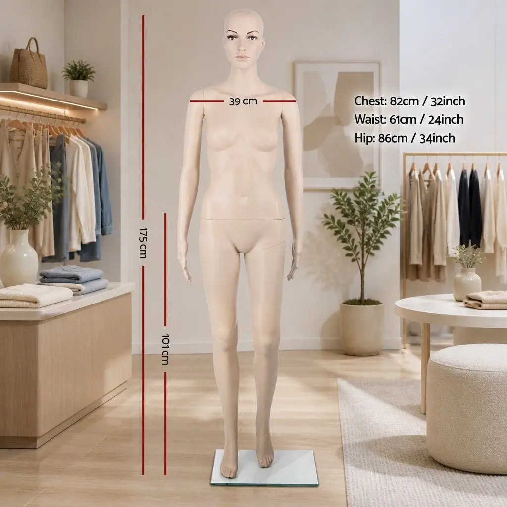 Full Body Mannequin Skin Colour 175cm Adjustable Arms Head Retail Display