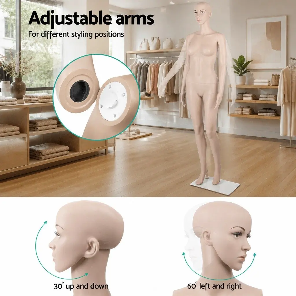 Full Body Mannequin Skin Colour 175cm Adjustable Arms Head Retail Display