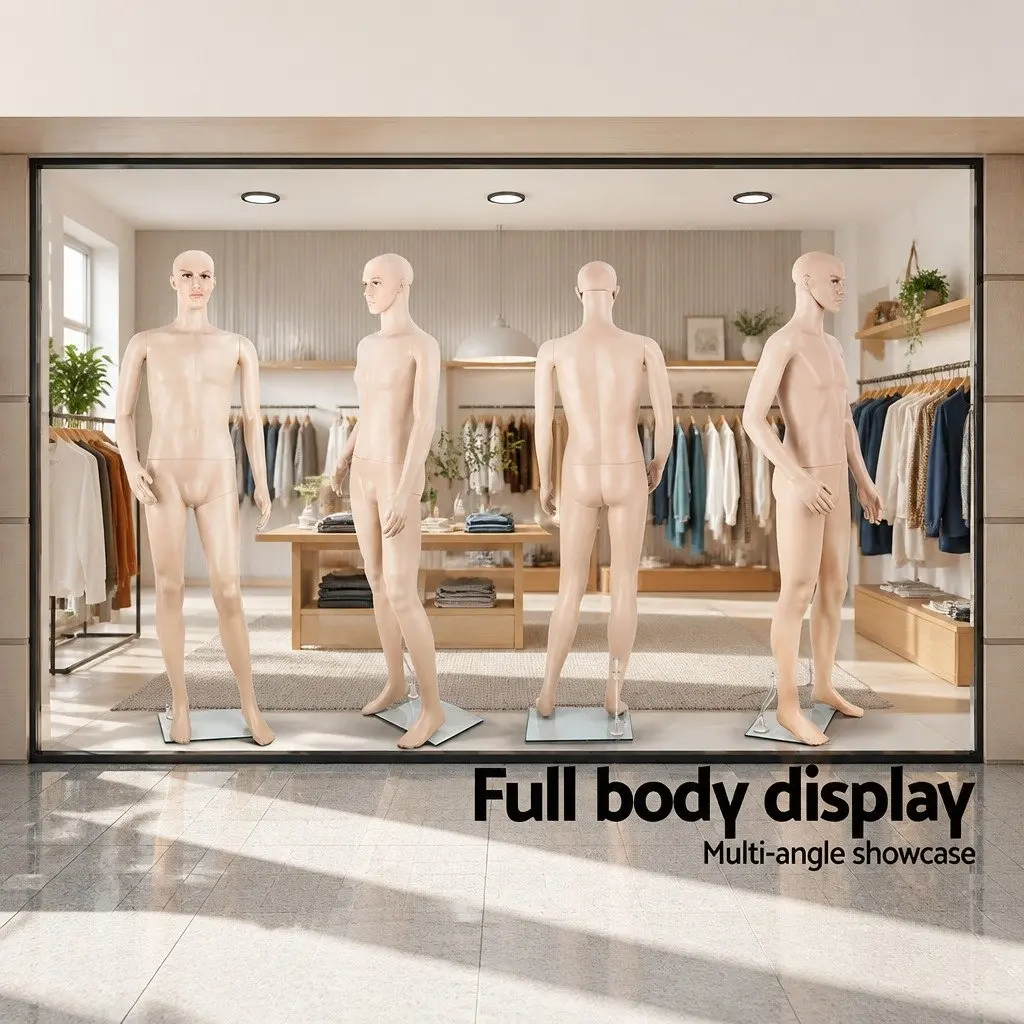 Full Body Male Mannequin Skin Colour 186cm Adjustable Arms Head Retail Display