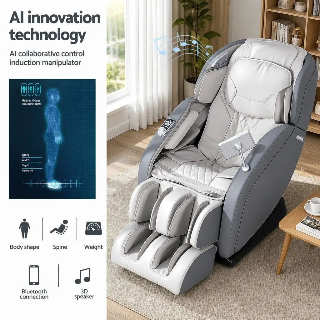 4D Massage Chair Grey Full Body SL-Track Zero Gravity AI Body Scan Electric