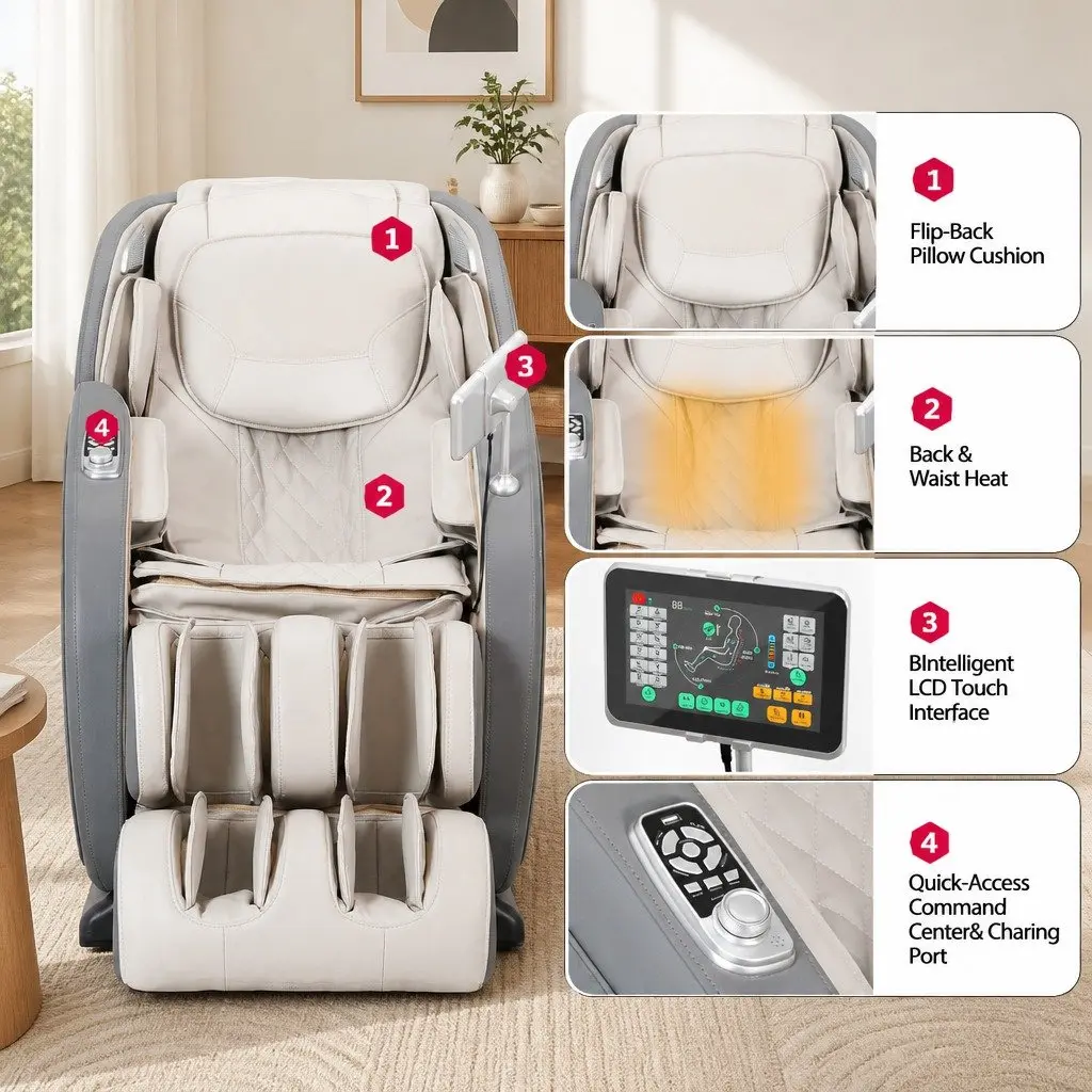 4D Massage Chair Grey Full Body SL-Track Zero Gravity AI Body Scan Electric