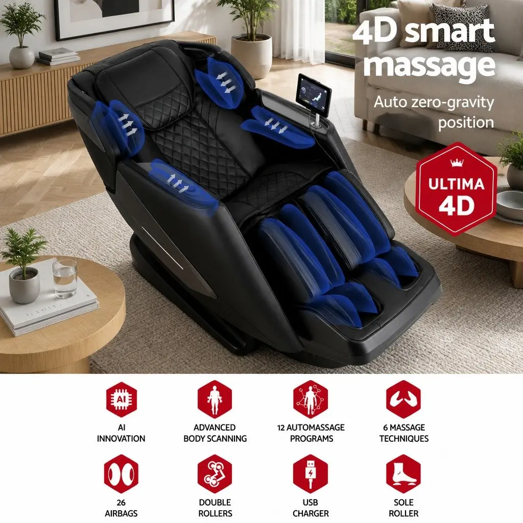 Massage Chair Black Full Body 4D Zero Gravity Heated Airbag SL Track