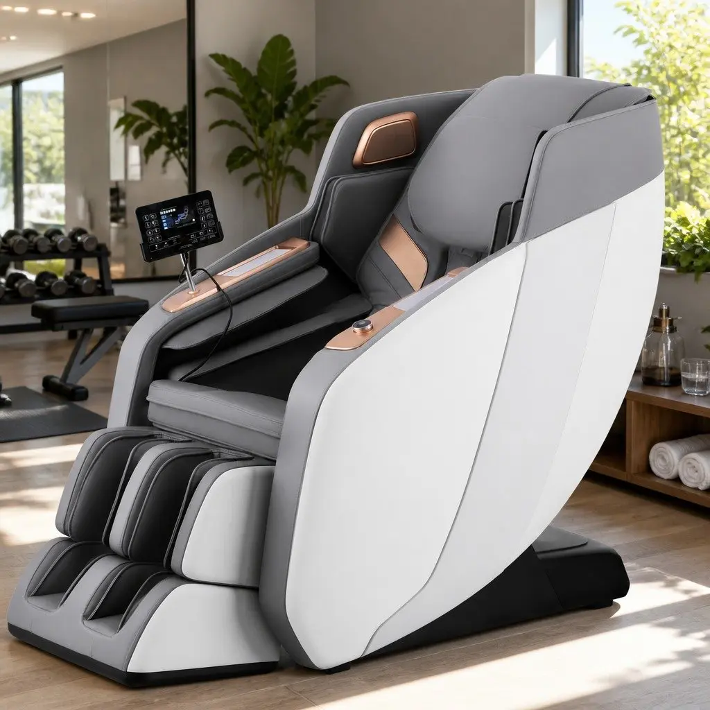Electric Massage Chair White Full Body Airbag Heat Therapy Bluetooth Speaker