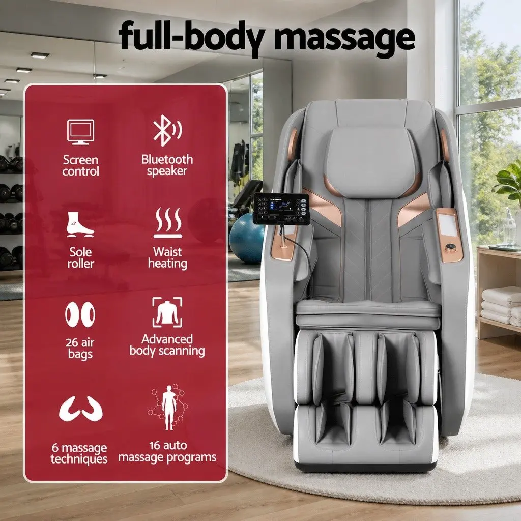 Electric Massage Chair White Full Body Airbag Heat Therapy Bluetooth Speaker