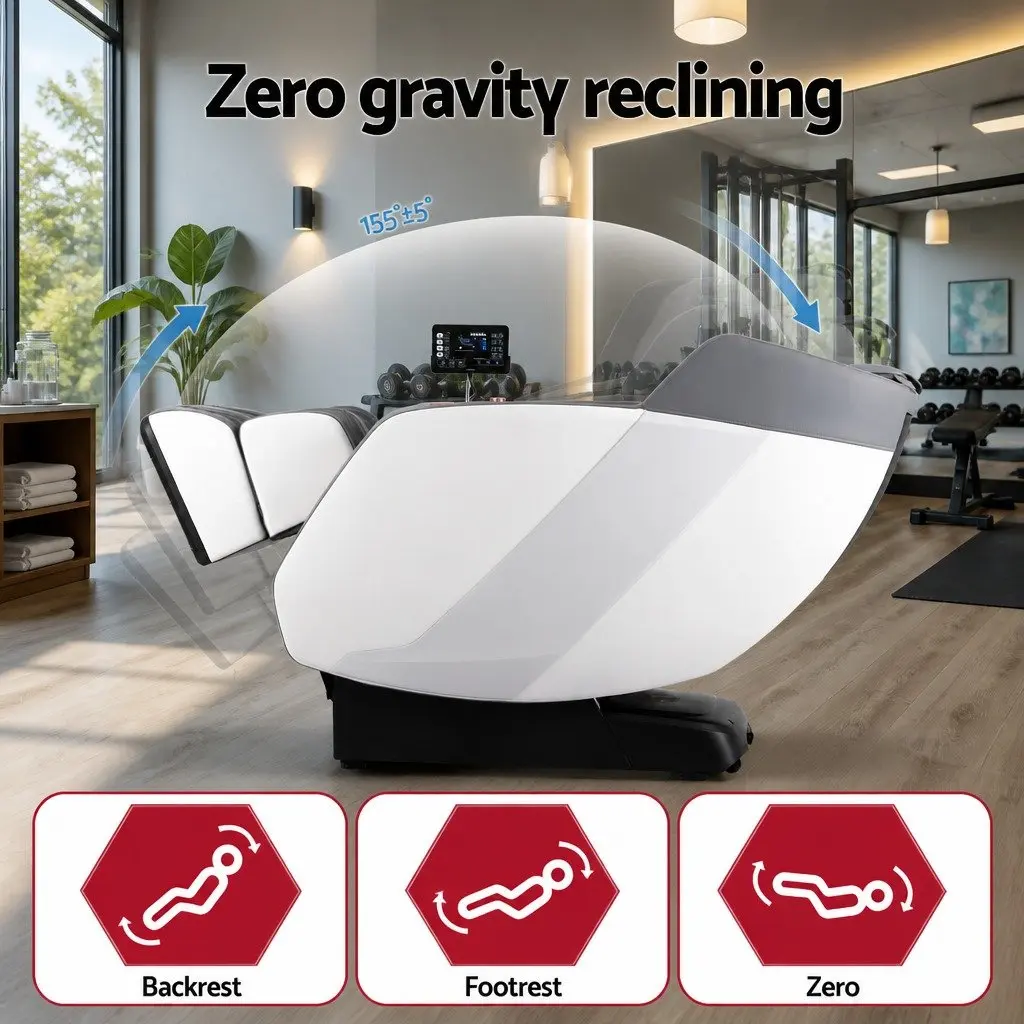 Electric Massage Chair White Full Body Airbag Heat Therapy Bluetooth Speaker