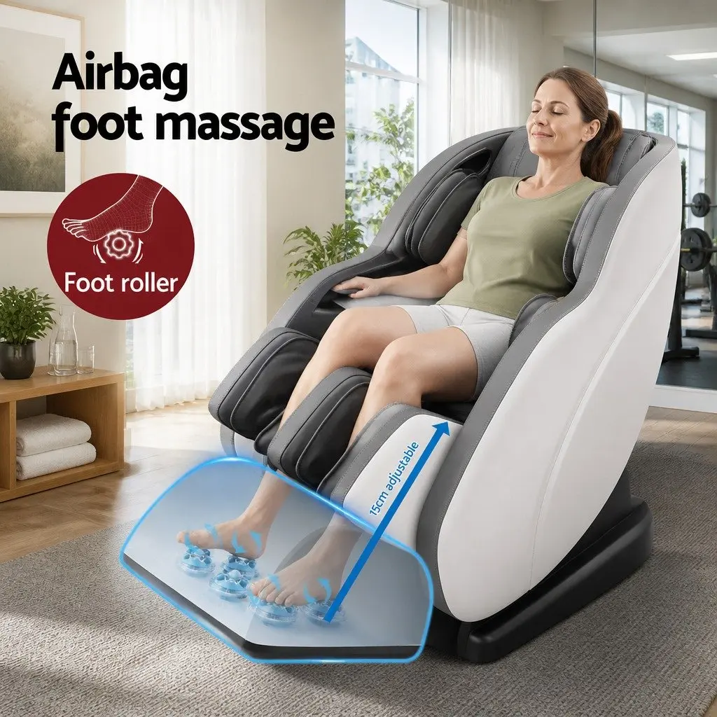 Electric Massage Chair White Full Body Airbag Heat Therapy Bluetooth Speaker