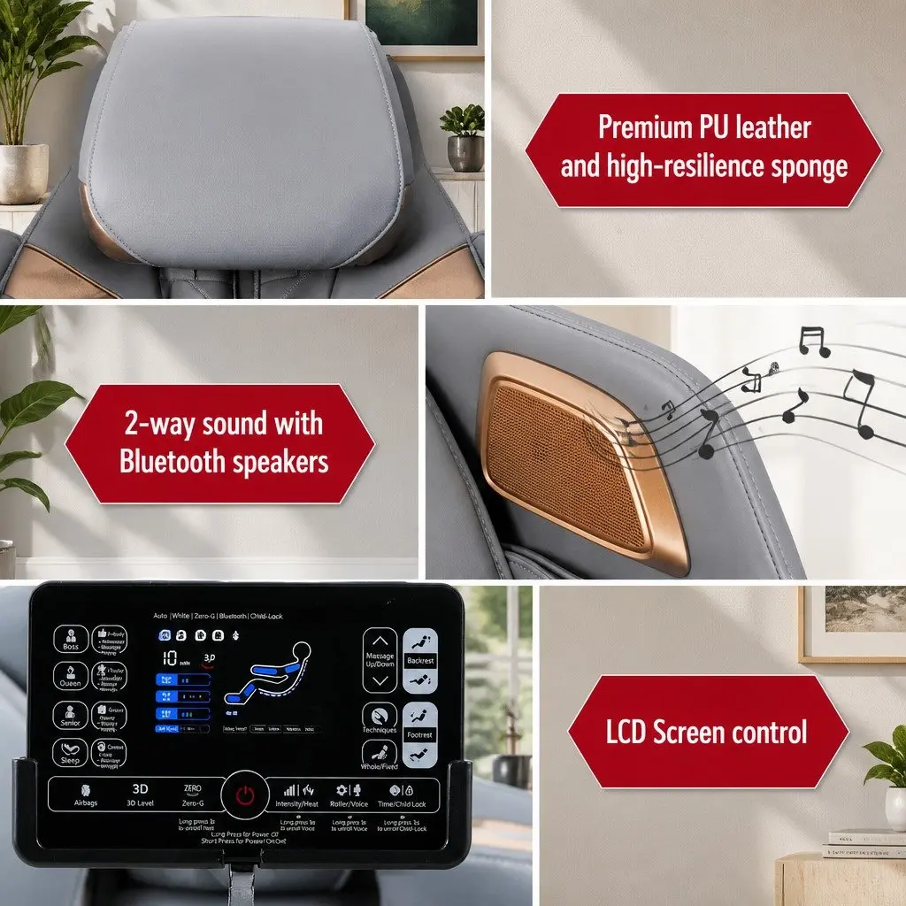 Electric Massage Chair White Full Body Airbag Heat Therapy Bluetooth Speaker