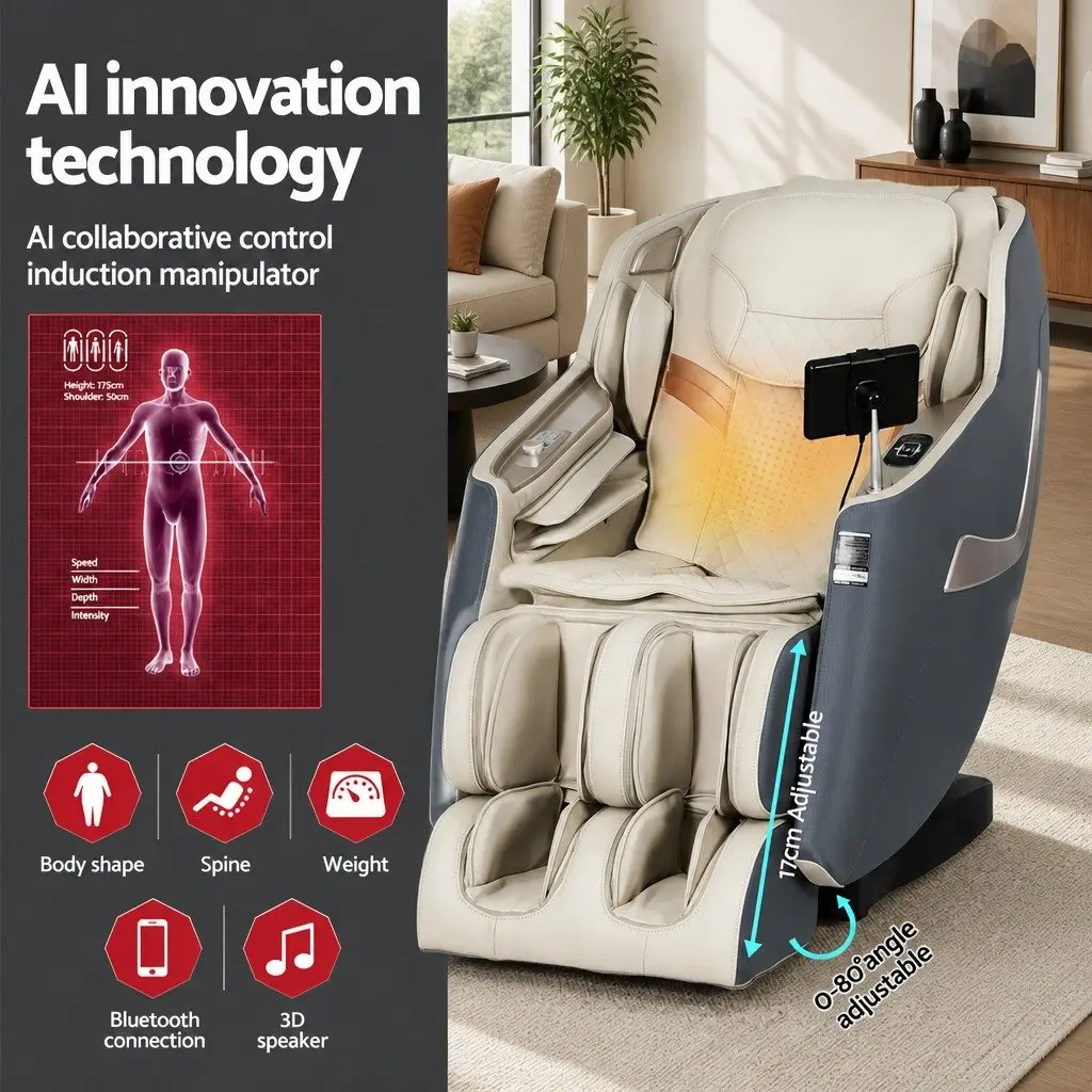 Massage Chair Grey 3D Full Body Electric Recliner with Zero Gravity and Bluetooth Speakers