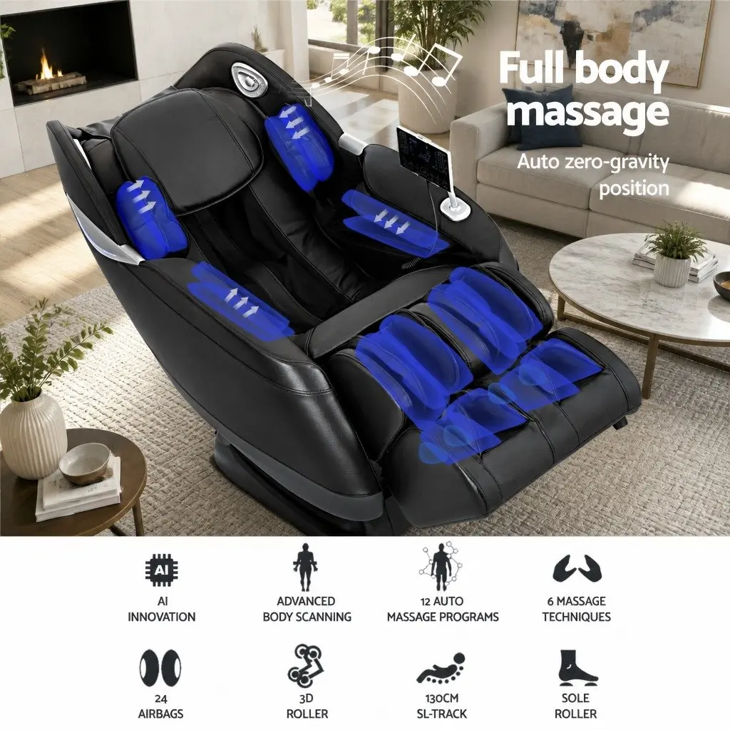 Massage Chair Black 3D Electric Recliner Zero Gravity Full Body Airbag Heated