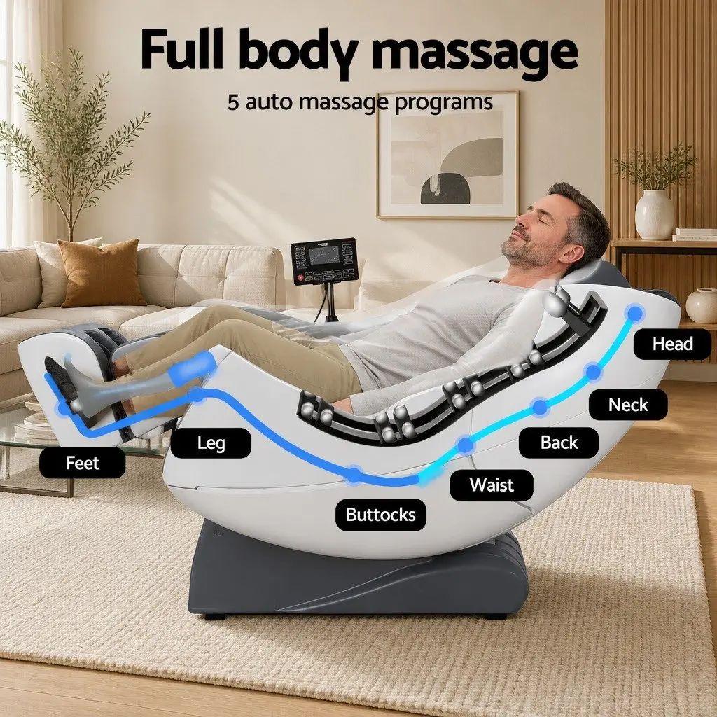 Electric Massage Chair Grey Full Body Zero Gravity Recliner with AI Voice Control and Bluetooth Speakers